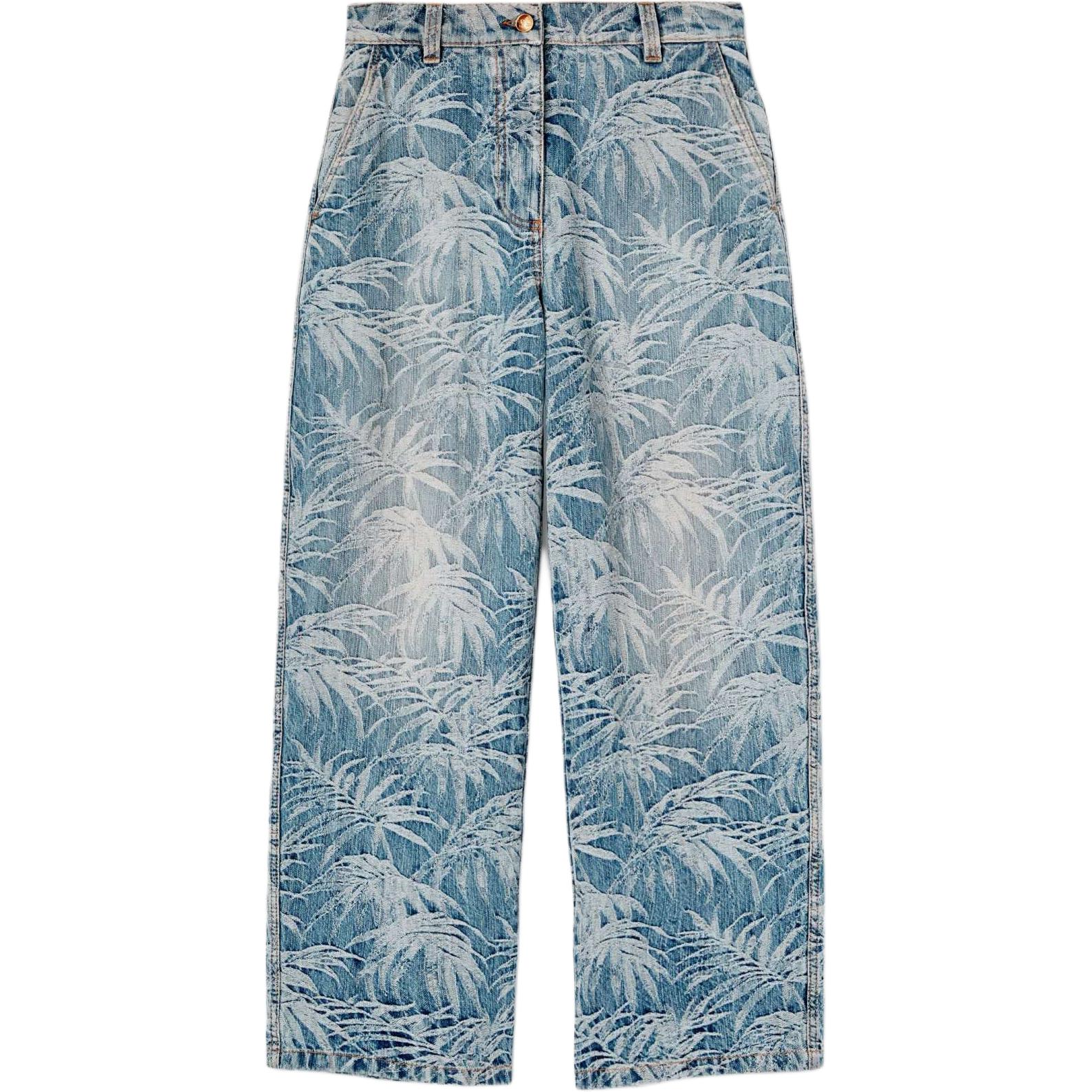 (Women) Palm Angels Washed Printed Loose Fit  Denim Jeans Blue. PWYB027F24DEN0014903