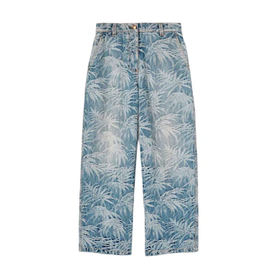 (Women) Palm Angels Washed Printed Loose Fit Denim Jeans Blue. PWYB027F24DEN0014903