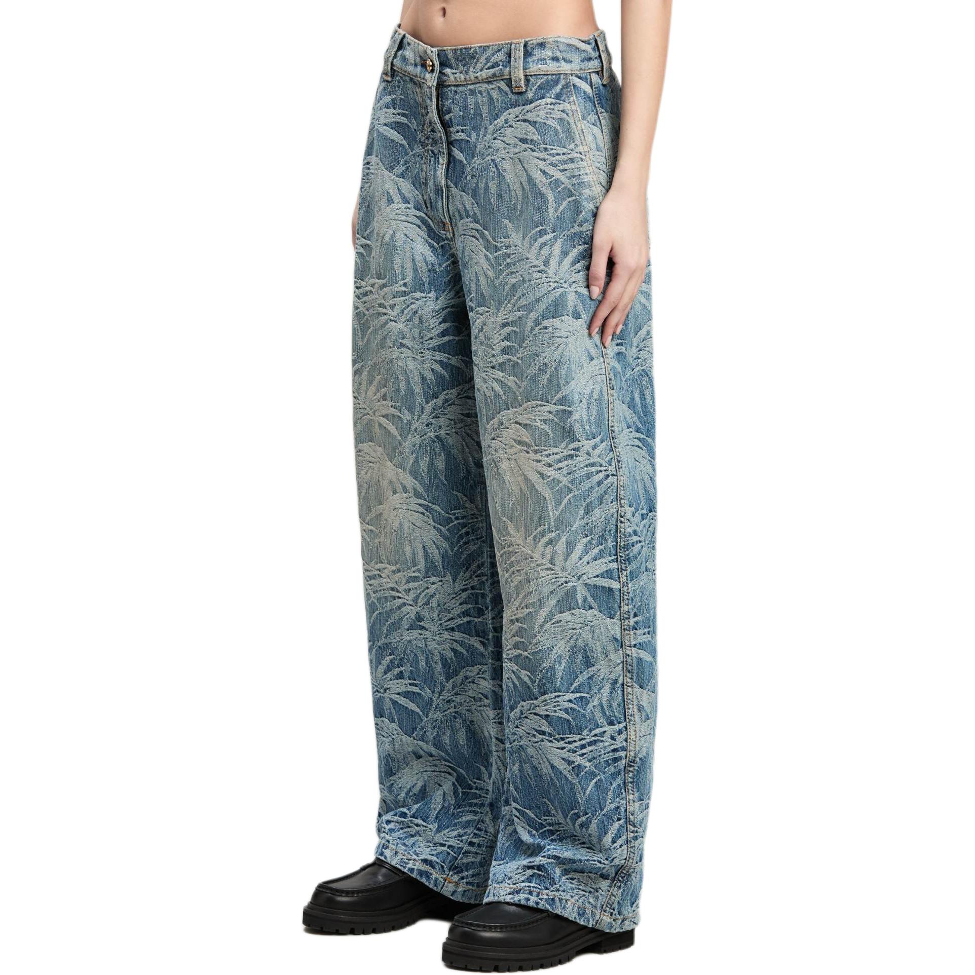 Purchase (Women) Palm Angels Washed Printed Loose Fit  Denim Jeans Blue. PWYB027F24DEN0014903
