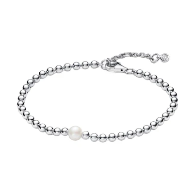 (Women) Pandora 925 Silver Bracelet with Freshwater Pearl & Cubic Zirconia for Women. 593173C01