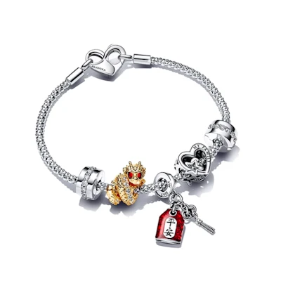 (Women) Pandora 925 Silver Dragon Charm Bracelet with Cubic Zirconia for Women - Silver. ZT2913