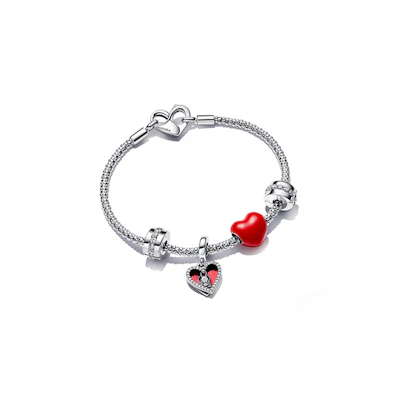 (Women) Pandora Affection Story Bracelet Set 925 Silver Enamel Zircon Silver. ZT2497