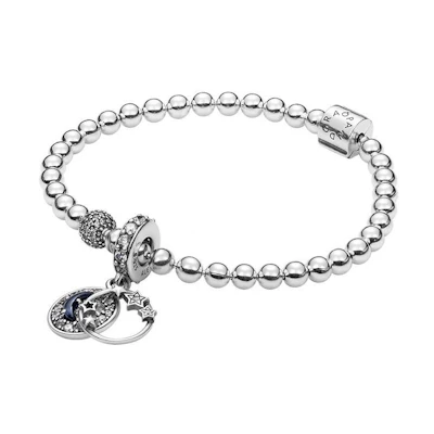 (Women) Pandora Deep Blue Night Sky Moon & Star Bracelet 925 Silver Silver. ZT-0017