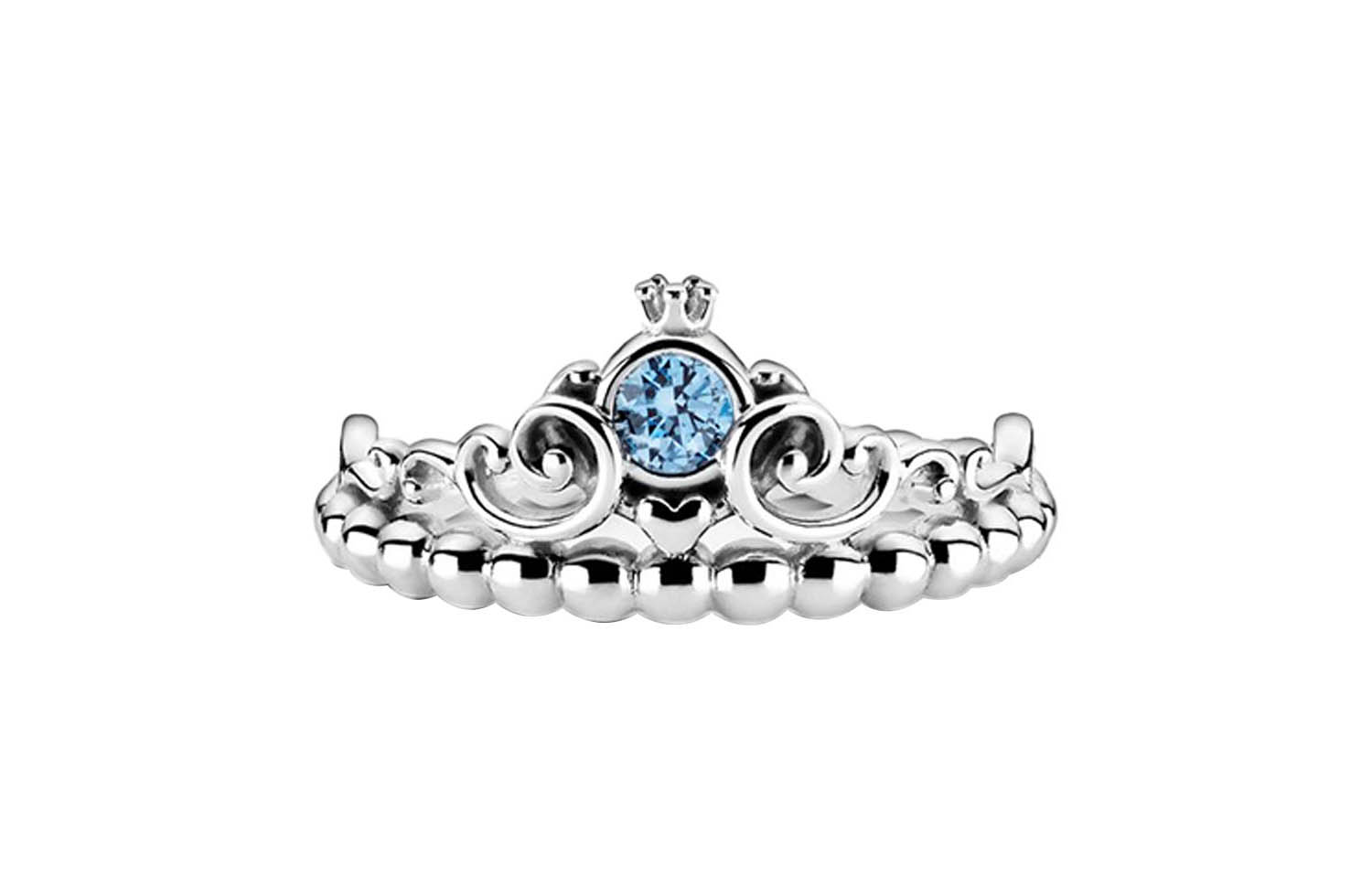 (Women) Pandora Disney Cinderella Blue Tiara Sterling Silver Ring for Women 199191C01