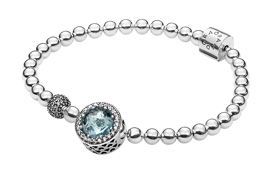 (Women) Pandora Glacier Blue Shining Star Bead 925 Silver Bracelet for Women - Silver. ZT-0018