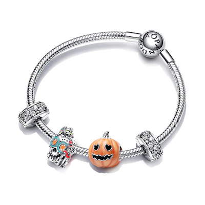 (Women) Pandora Glow-in-the-Dark Pumpkin Charm Bracelet 925 Silver for Women. 562964C00-3
