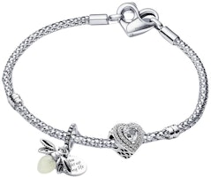 (Women) Pandora Heart Design Bracelet with Cubic Zirconia 925 Silver for Women - Silver. ZT2861 (Women) Pandora Heart Design Bracelet with Cubic Zirconia 925 Silver for Women - Silver. ZT2861