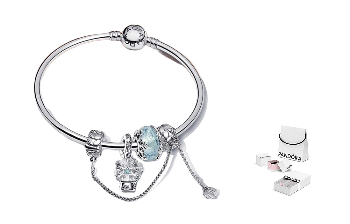 Order (W) パンドラ アイスブルー 925 シルバー ブレスレットセット 女性用 - エレガント＆レトロ。 ZT2571