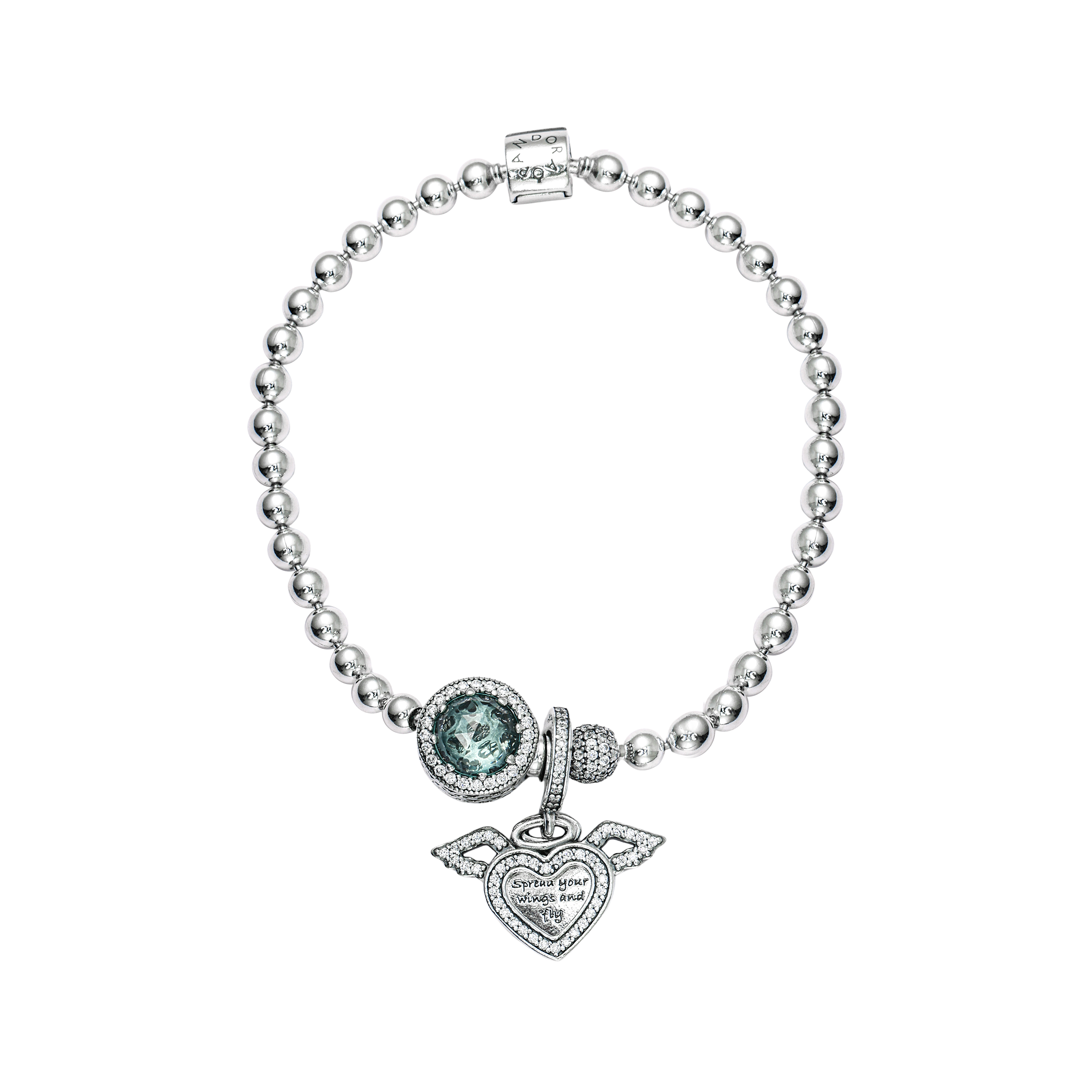 (Women) Pandora Ice Blue Wing Set 925 Silver Bracelet for Women. ZT2352