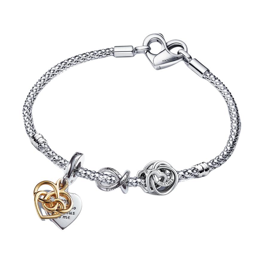 (Women) Pandora Logo 925 Silver Bracelet with Synthetic Diamonds Gold-Plated for Women. ZT2971