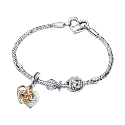 (Women) Pandora Logo 925 Silver Bracelet with Synthetic Diamonds Gold-Plated for Women. ZT2971