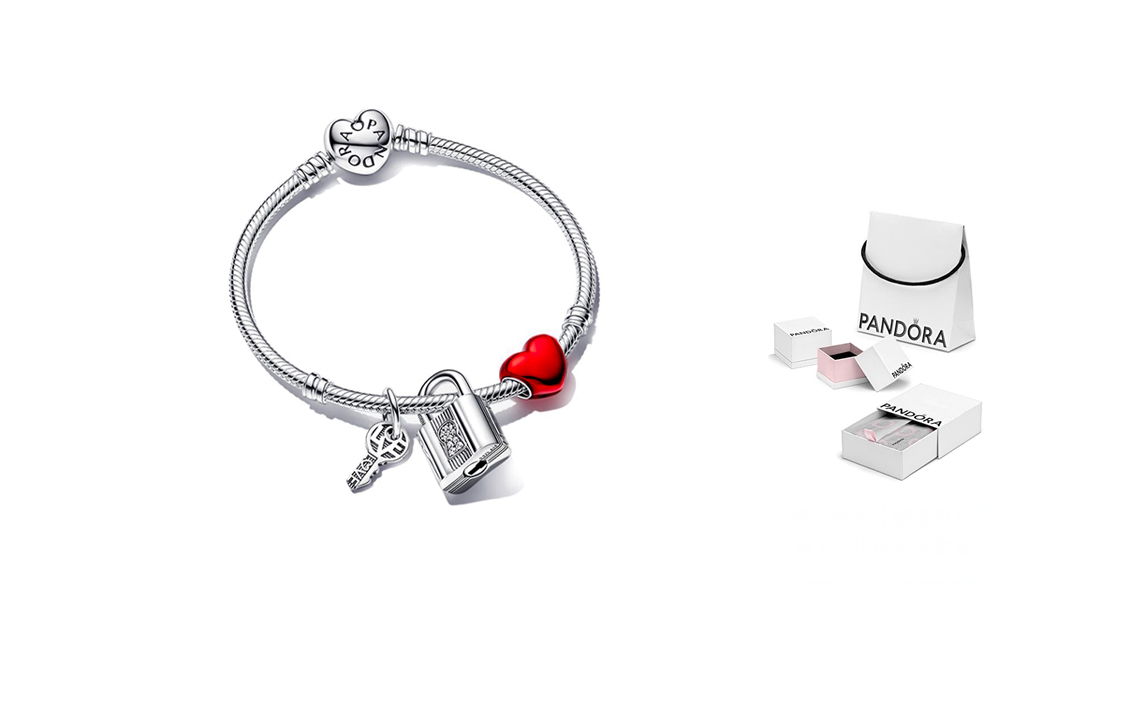 (Women) Pandora Love Lock Bracelet Set 925 Silver for Women. ZT2613