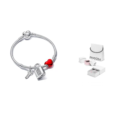 (Women) Pandora Love Lock Bracelet Set 925 Silver for Women. ZT2613