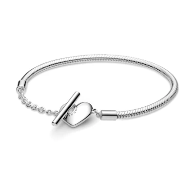 (Women) Pandora Moments Heart Clasp Snake Chain 925 Silver Bracelet for Women - Silver. 599285C00