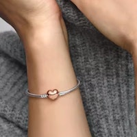 Shop (W) 潘多拉925純銀玫瑰金心形扣合手鍊女款-銀/玫瑰金 580719