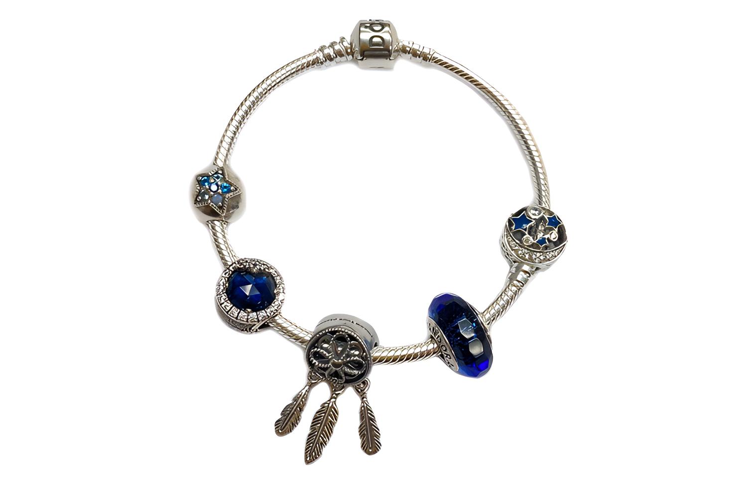 (Women) Pandora Retro Night Sky Sparkling Stars 925 Silver Charm Bracelet for Women SL-7