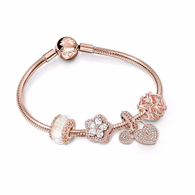(Women) Pandora Rose Gold Hollow Constellation Charm Bracelet Set for Women. ZT1006