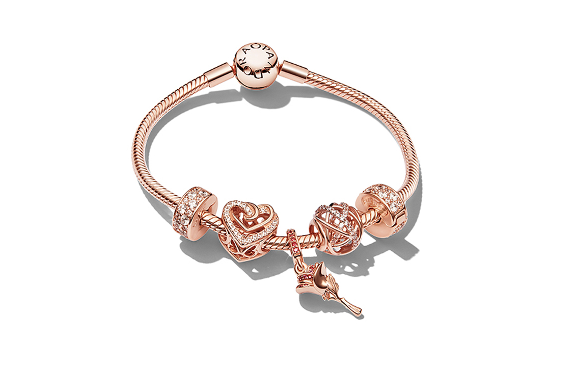 Order (W) Set Gelang Pandora Rose Gold Berkilau Bersilang untuk Wanita. ZT1069