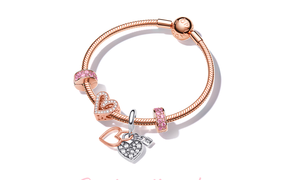 Order (W) Set Gelang Wanita Pandora Rose Heart Berkilauan. ZT2258