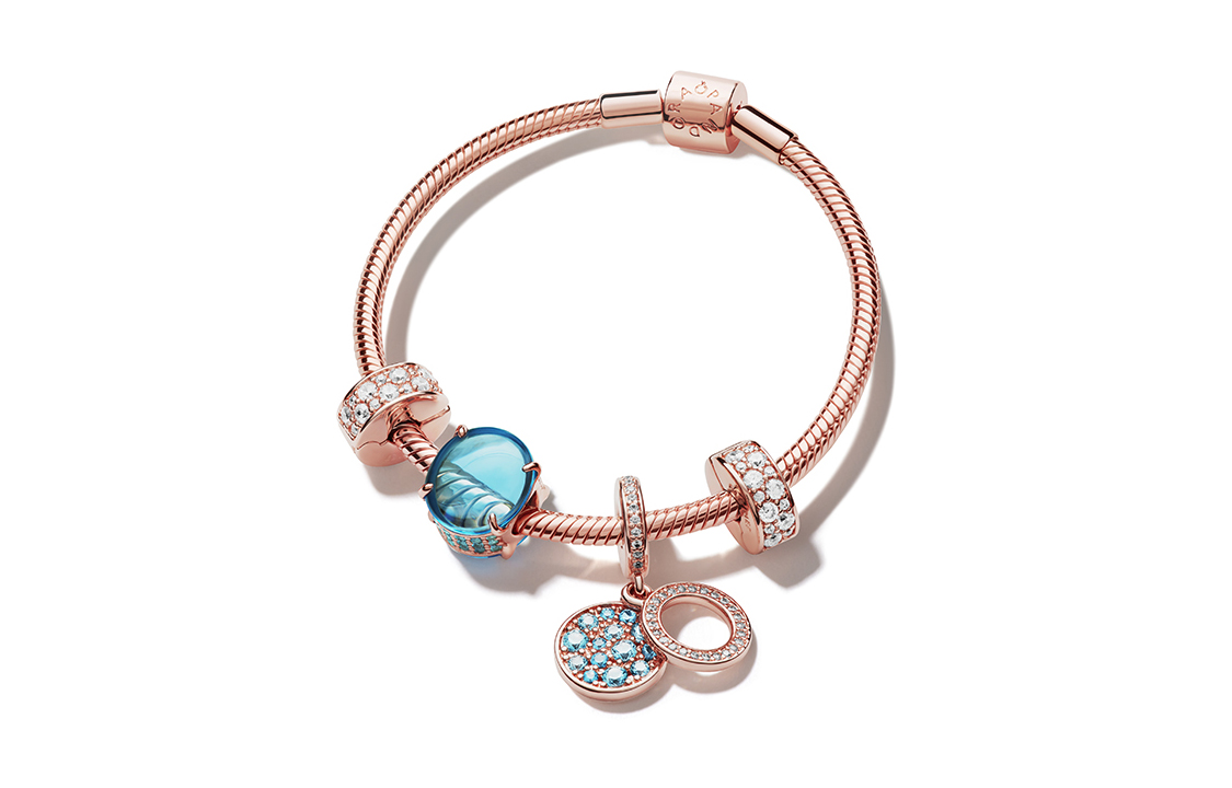 (Women) Pandora Rose Lake Blue Charm Bracelet Set for Women Fashion Accessories. ZT2130