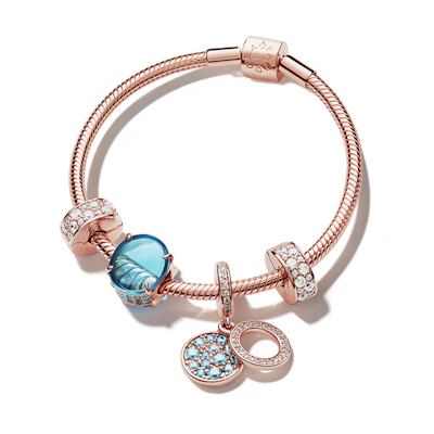 (Women) Pandora Rose Lake Blue Charm Bracelet Set for Women Fashion Accessories. ZT2130
