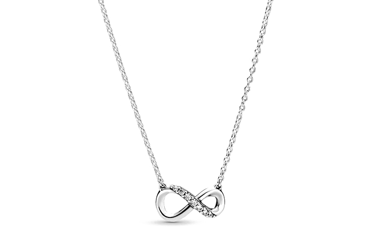 (Women) Pandora Sparkling Infinity Mobius 925 Silver Adjustable Necklace for Women. 398821C01
