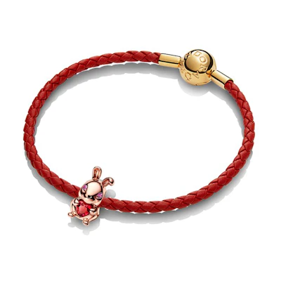 (Women) Pandora Year of the Rabbit Braided Leather Bracelet for Women. zt2583