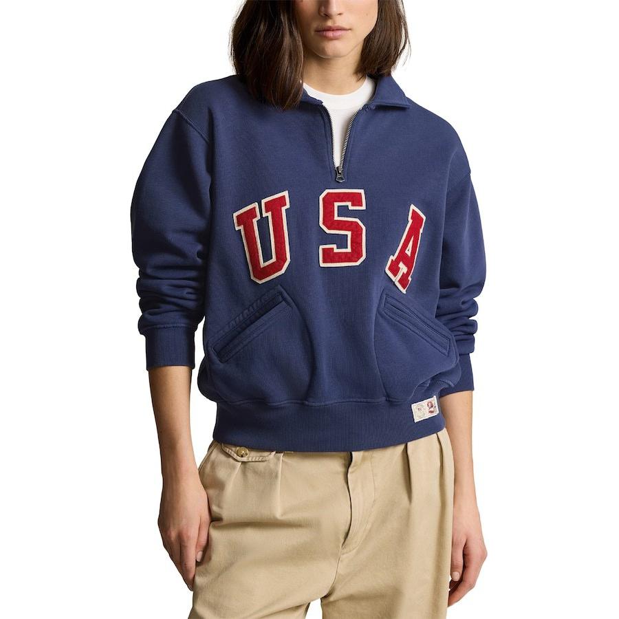 Order (W) Sweatshirt Separuh Zip Wanita Polo Ralph Lauren Team USA Paris Olympics Biru. 200938517