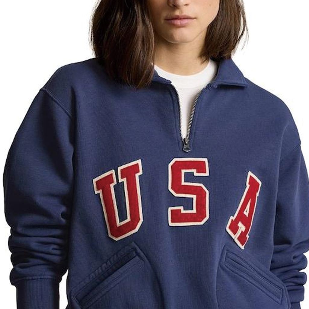 Shop (W) Sweatshirt Separuh Zip Wanita Polo Ralph Lauren Team USA Paris Olympics Biru. 200938517