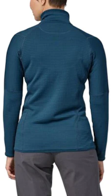 (Women) Patagonia R1 Logo Half-Zip Fleece Pullover - Stretch, Breathable, Blue 40119 Details for (Women) Patagonia R1 Logo Half-Zip Fleece Pullover - Stretch, Breathable, Blue 40119