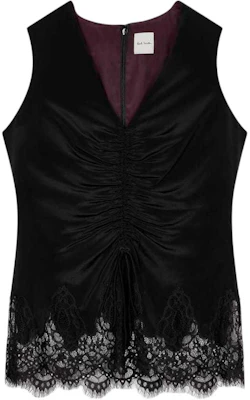 (W) Paul Smith FW24 Top Negro Sin Mangas con Encaje y Pliegues Cuello en V W1R-357M-N10618-79 Buy (W) Paul Smith FW24 Top Negro Sin Mangas con Encaje y Pliegues Cuello en V W1R-357M-N10618-79