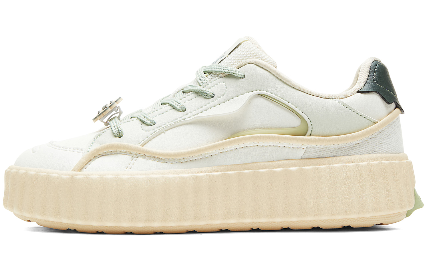 (Women) PEAK Thick-Soled Biscuit Shoes Beige Green Casual Elevated Sneakers DB420022 Off-White/Green