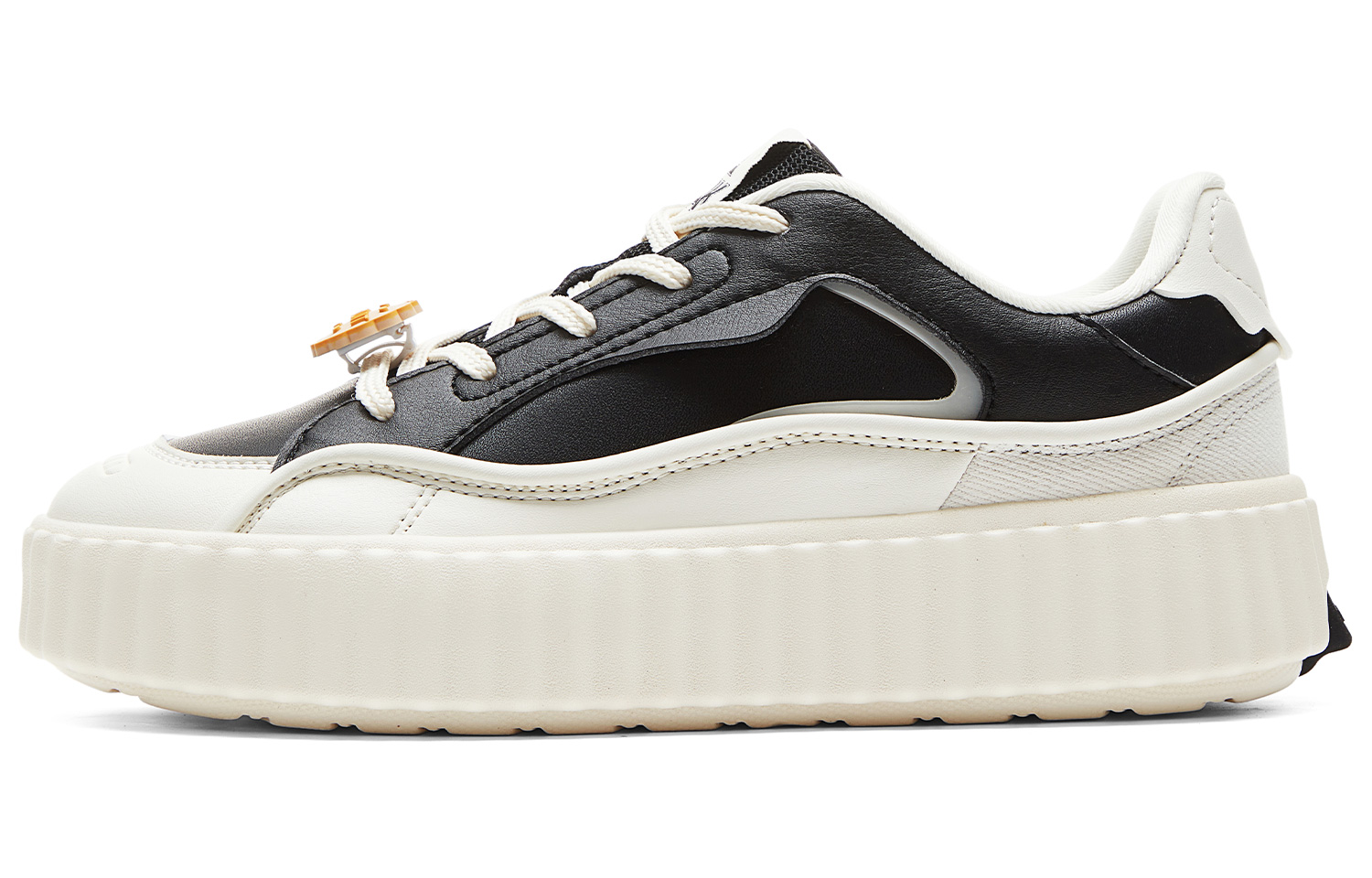 (Women) PEAK Thick-Soled Casual Sneakers Women Black/Beige - Soft, Breathable, Anti-Slip. DB420022 Black/Ivory