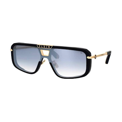 (Women) PHILIPP PLEIN Black Aviator Sunglasses with Logo Print. SPP008M703X