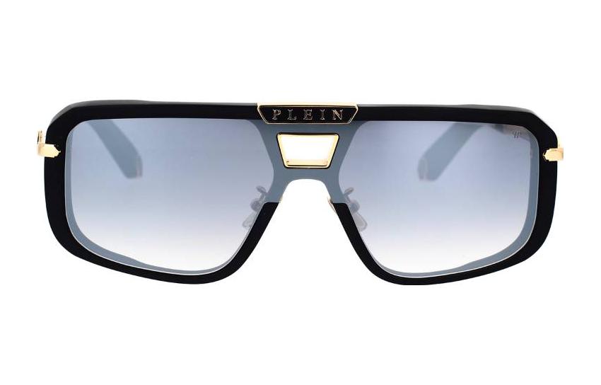 (Women) PHILIPP PLEIN  Black Aviator Sunglasses with Logo Print. SPP008M703X 圖 3