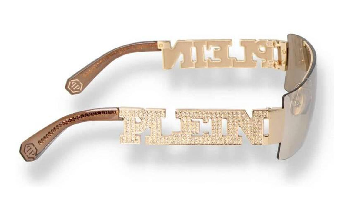 Shop (W) 필립 플레인 골드 비정형 합금 선글라스 UV 차단. SPP032SVERYPLEIN300G