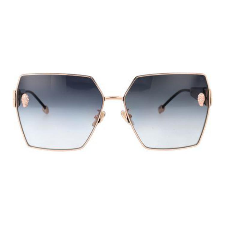 Lookbook (W) PHILIPP PLEIN 不規則金色醋酸金屬太陽眼鏡附標誌款式。 SPP122S02AM