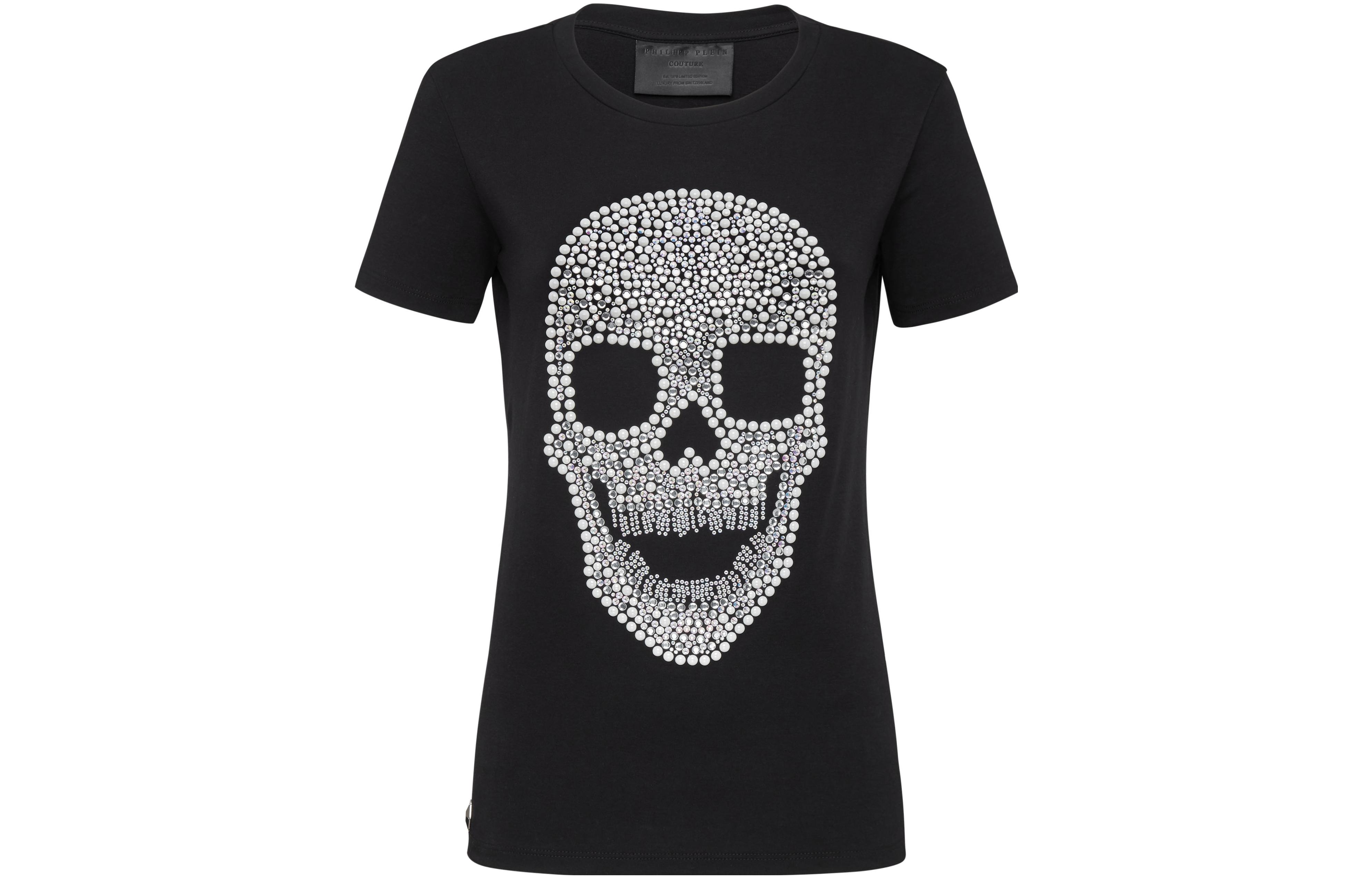 (Women) PHILIPP PLEIN  Skull Crystal Embellished Round Neck T-Shirt Black P19C-WTK1283-PTE003N-02