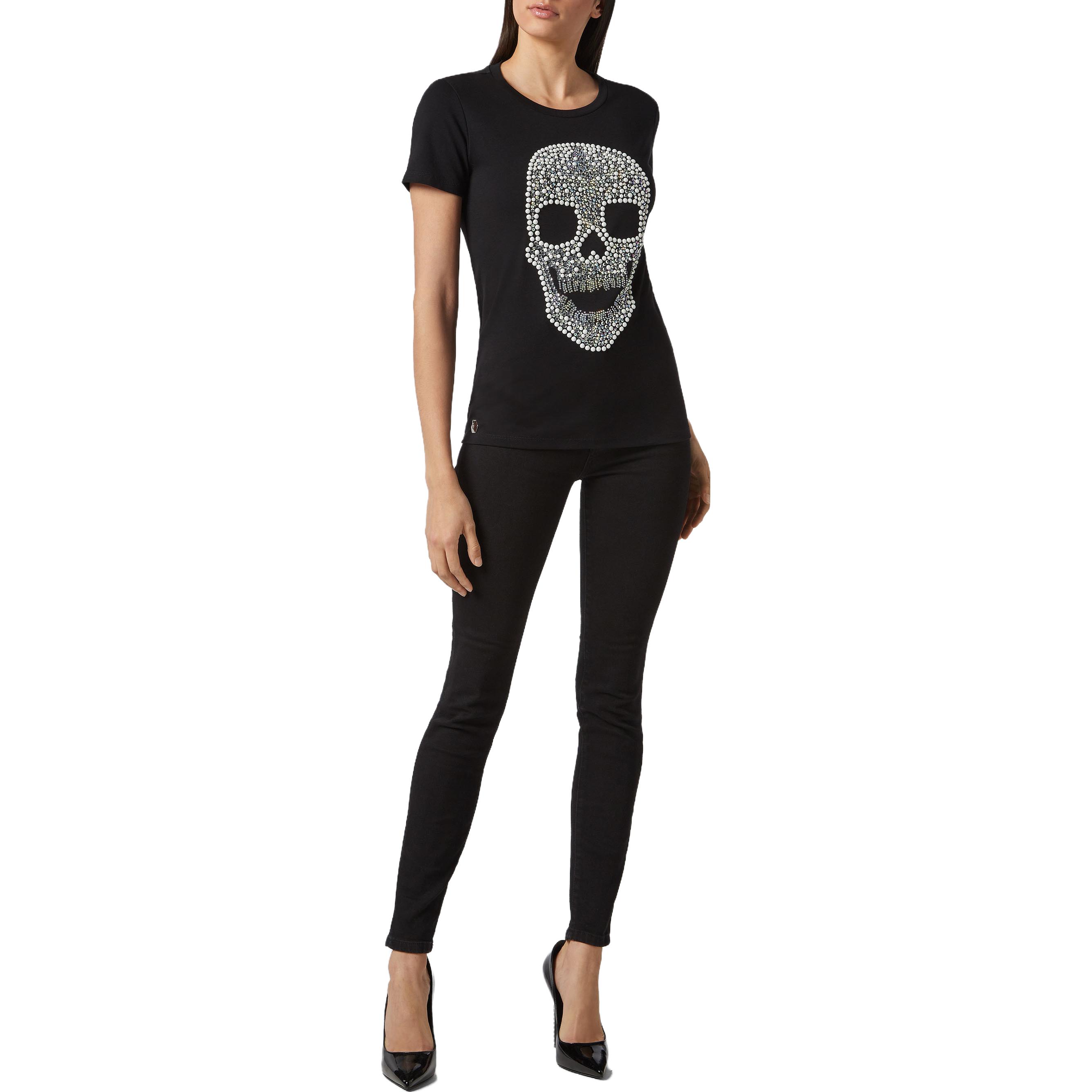Lookbook (W) PHILIPP PLEIN 骷髏水鑽裝飾圓領T恤 黑色 P19C-WTK1283-PTE003N-02