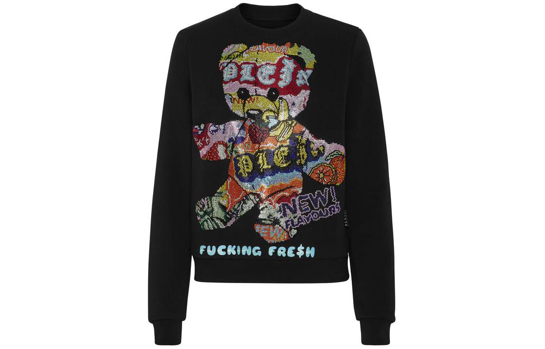 (Women) PHILIPP PLEIN Black Crewneck Pullover Long Sleeve Sweatshirt PADC-WJO0956-PJO002N-02