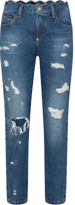(W) PHILIPP PLEIN Jeans Wanita Slim Fit Cropped Biru Distressed. P19C-WDT1032-PDE004N-08ON Order (W) PHILIPP PLEIN Jeans Wanita Slim Fit Cropped Biru Distressed. P19C-WDT1032-PDE004N-08ON