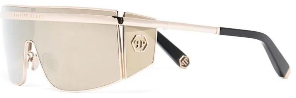 (Women) PHILIPP PLEIN Gold Irregular Metal Sunglasses for Women with Logo Detail. SPP013 (Women) PHILIPP PLEIN Gold Irregular Metal Sunglasses for Women with Logo Detail. SPP013