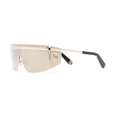 (Women) PHILIPP PLEIN Gold Irregular Metal Sunglasses for Women with Logo Detail. SPP013