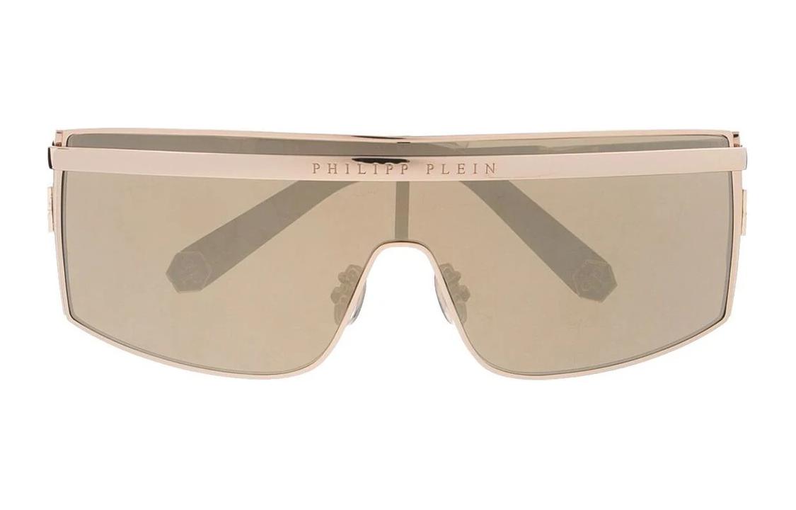 Lookbook (W) Kacamata Wanita PHILIPP PLEIN Emas Metalik dengan Detail Logo. SPP013