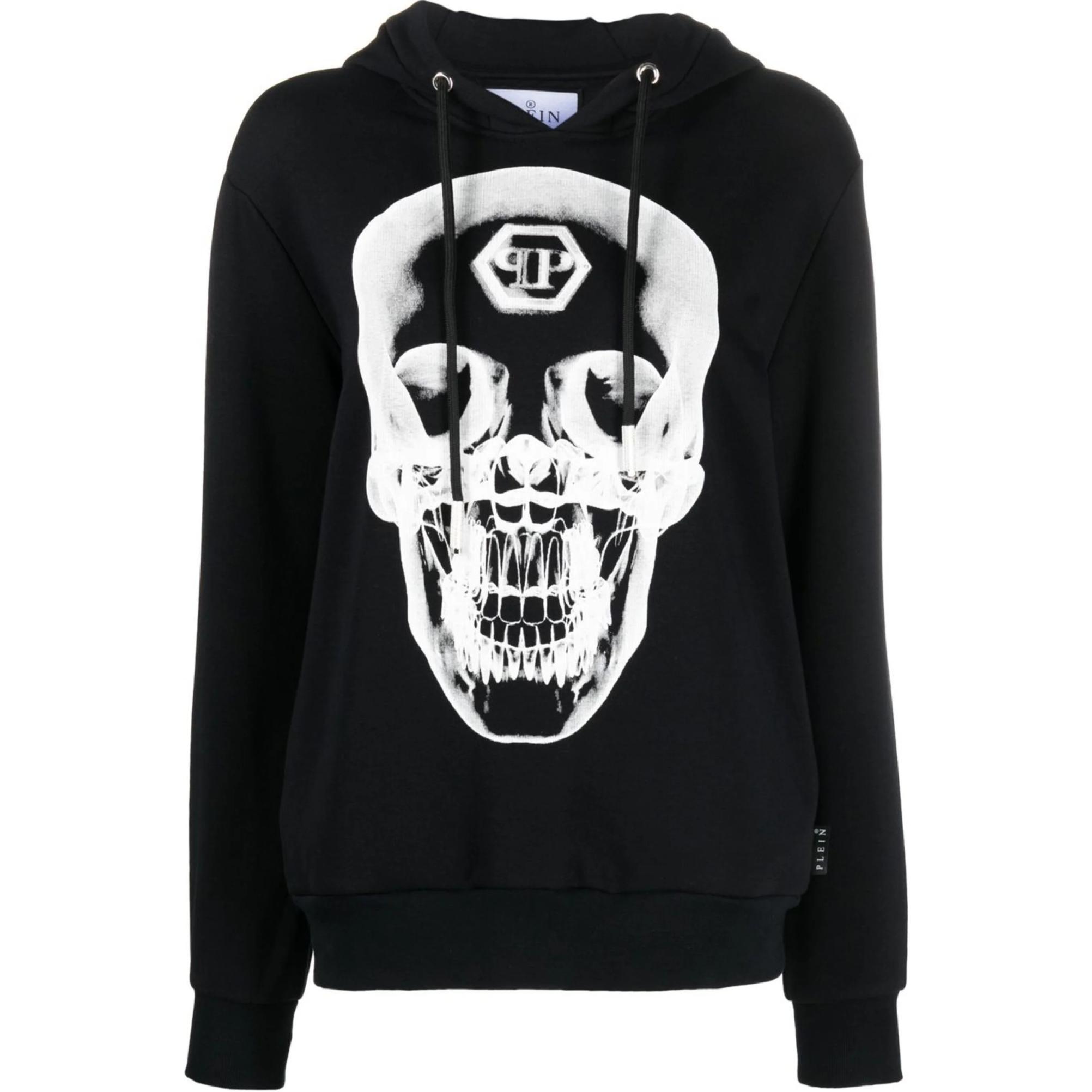 (Women) PHILIPP PLEIN Skull Print Loose Fit Hoodie - Black FABC-WJB1577-PJY002N-02