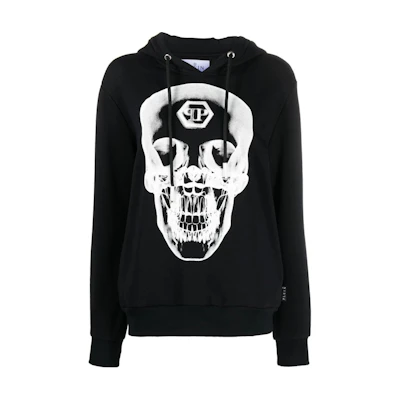 (Women) PHILIPP PLEIN Skull Print Loose Fit Hoodie - Black FABC-WJB1577-PJY002N-02