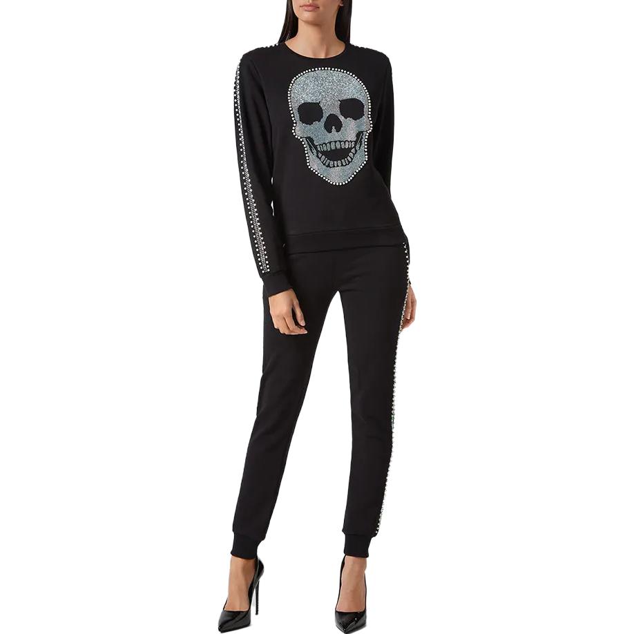 Lookbook (W) PHILIPP PLEIN SS23 Kaos Lengan Panjang Cotton Hitam Motif Tengkorak. P19C-WJO0452-PTE003N-02