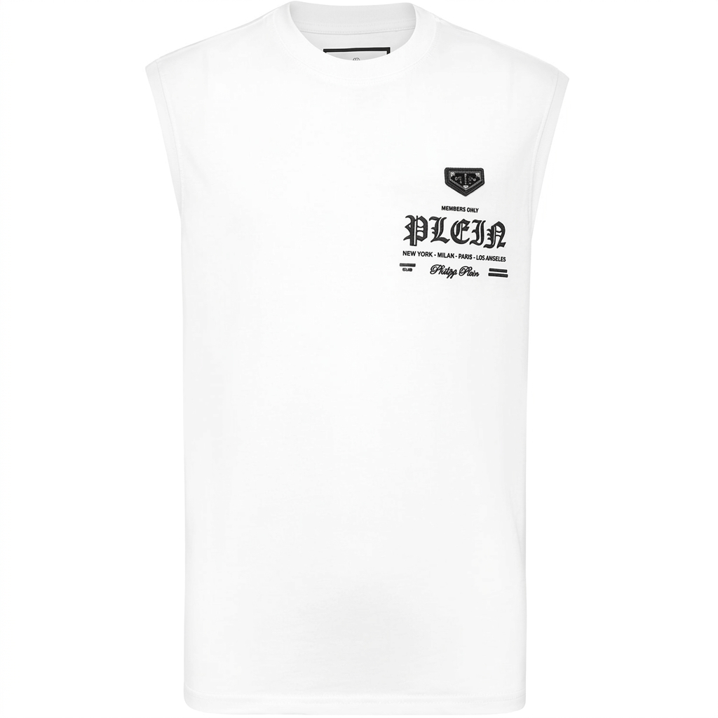 PHILIPP PLEIN SS25 Sleeveless Cotton Loose Fit Sports Tank Top UAEC-MTK8777-PJY002N-01