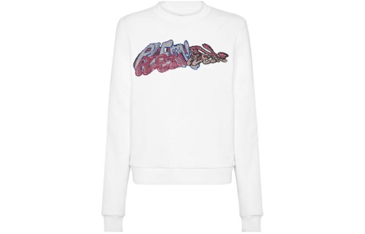 (Women) PHILIPP PLEIN White Roundneck Sweatshirt with Bombing Graffiti Print PADC-WJO0950-PJO002N-01