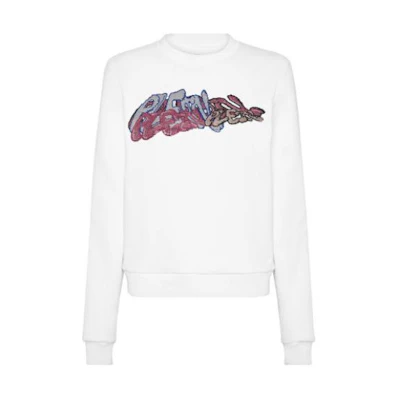 (Women) PHILIPP PLEIN White Roundneck Sweatshirt with Bombing Graffiti Print PADC-WJO0950-PJO002N-01